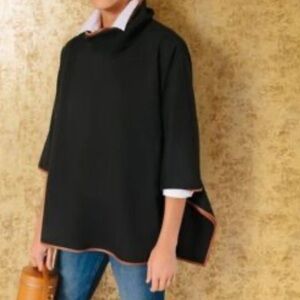 Tuckernuck Black Poncho with Tan Trim; one size